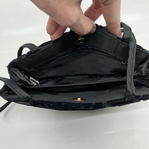 Y2K Black Velvet Crossbody Mini Bag Floral Whimsigoth 2000s 90s - Picture 4 of 9